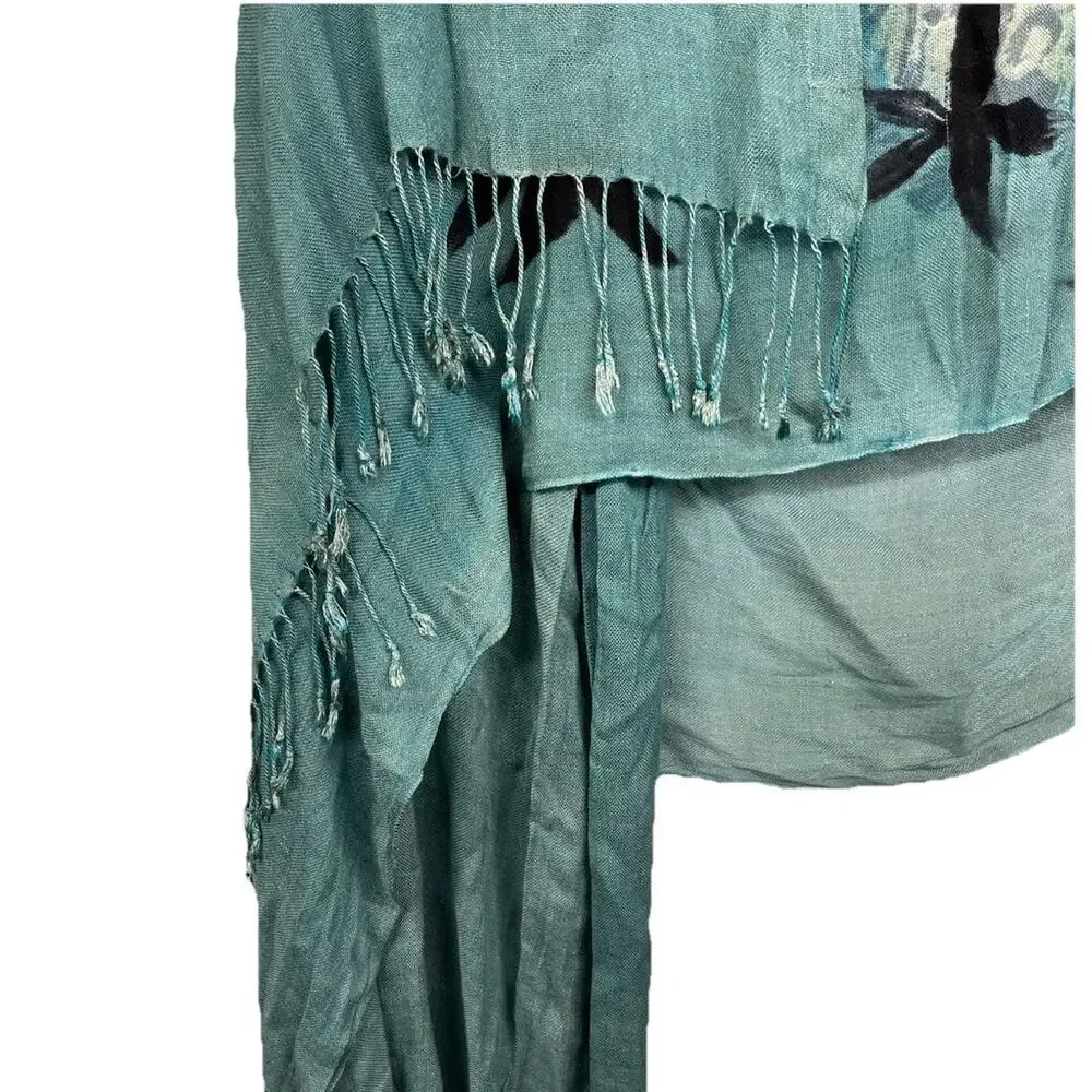 Fringe Dark Floral Rose Shawl Wrap Pashmina Viscose Boho Beach Teal Sacred Heart